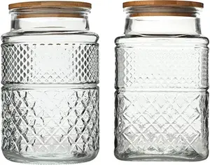 Large Glass Storage Jar, 2 Pack 60 FL OZ Glass  Storage Containers with  Lid, Kitchen Containers Cereal Canisters Decorative Jar for Candy Snack Cookies Coffee  Nuts Airtight Glass Jars