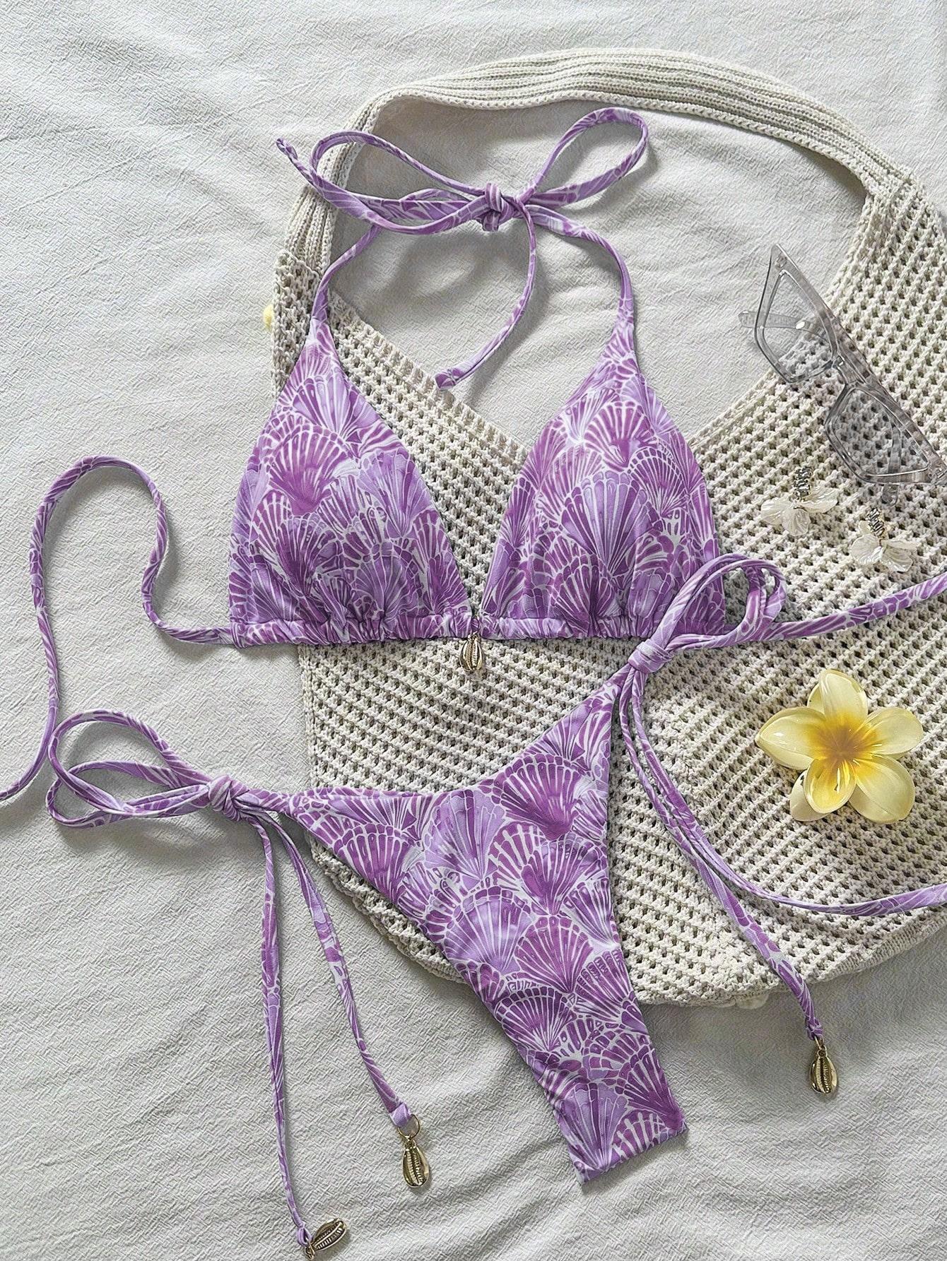 Bikini Set Halter Tie Triangle All-Over Print Beach Vacation Summer