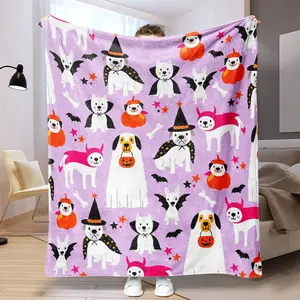 Halloween Dog Costume Theme Fleece Blanket Soft Lightweight Warm All Seasons Bed Sofa Office Camping Travel Gift Throw Decorative Blankets
