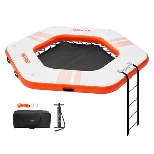 VEVOR Inflatable Floating Dock,  ø8.5FT Inflatable Dock Platform with ø5FT Trampoline Mesh Pool, Non-Slip Floating Platform Water Mat with Portable Bag & Detachable Ladder for Pool Beach Relaxation