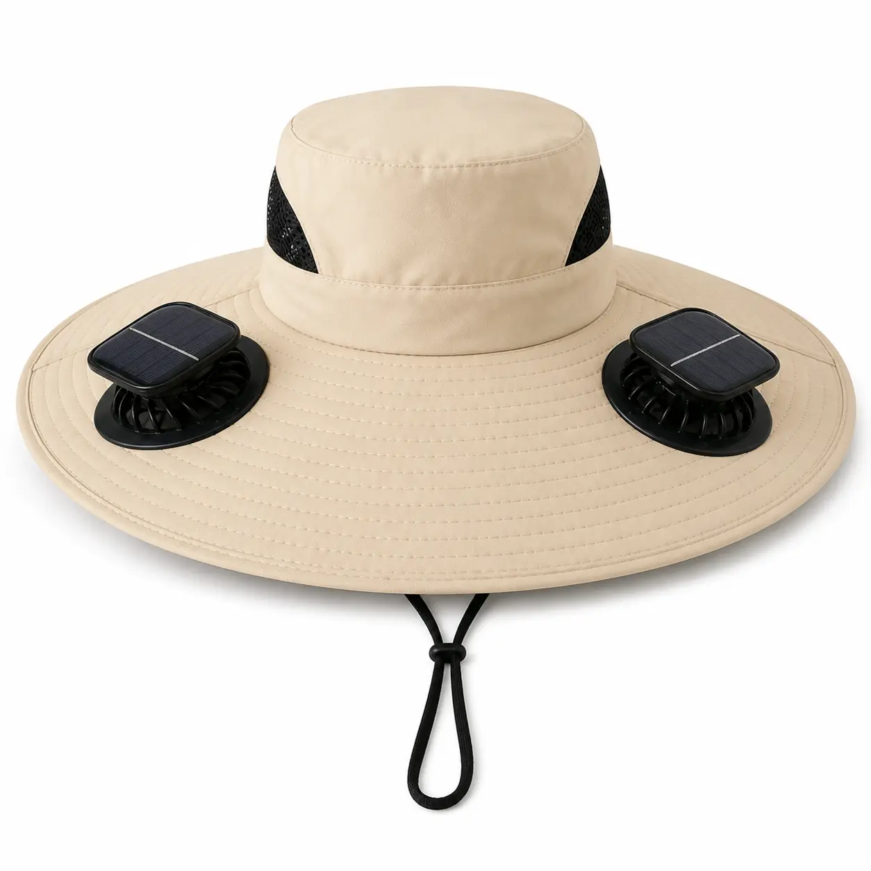 Solar Powered Fan Hat with Dual Brim Fans, Wide Brim Ventilated Sun Hat with Chin Strap for Fishing, Gardening, Outdoor Activities