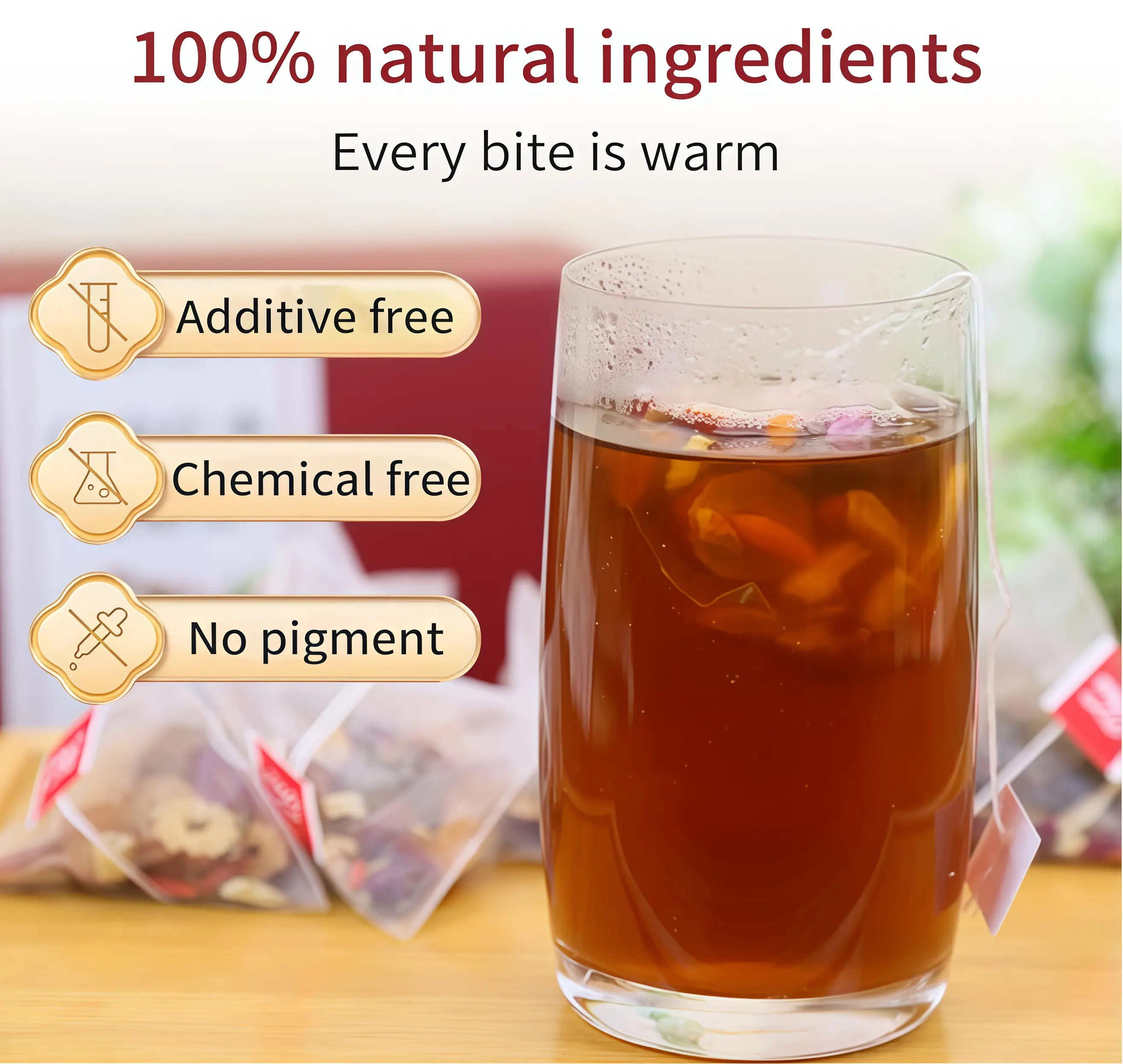 Longan Red Date Ginger Sugar Tea  (12Bags) Ancient Method Handmade Red Ginseng Black Sugar Ginger Tea of Female Qi and Blood Conditioning