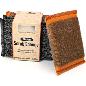 Heavy-Duty Steel   Sponges for Dishes, Pots & Pans - Durable Stainless Steel Cleaning Pads for Tough  & Grime - Multi-Surface Kitchen Scrubbing Tool - 4-Pack