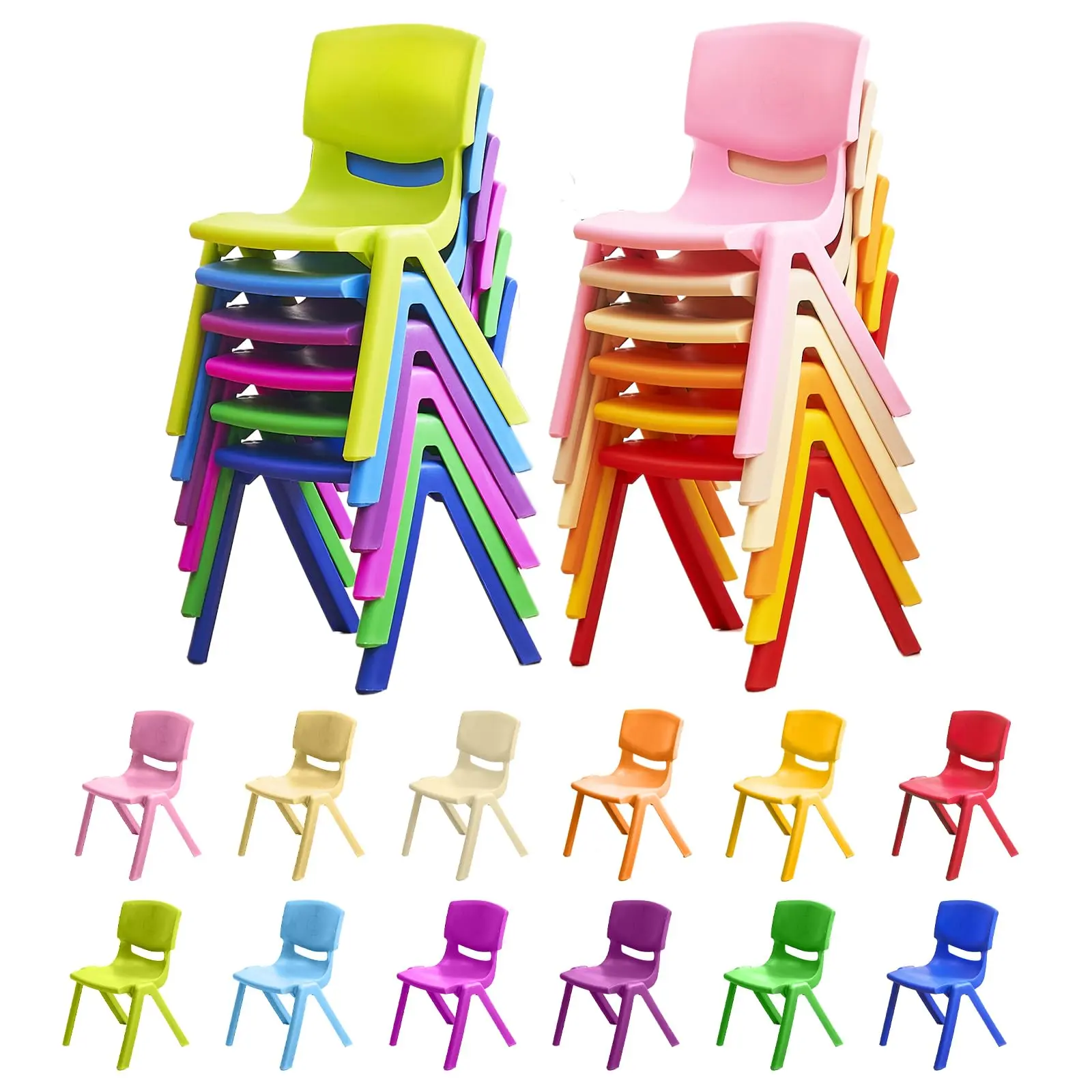 【Back To School】12pcs  Stackable School Chairs, Colorful Kids Plastic Chair For Toddlers With 12'' Seat, Kids Flexible Seating For Classroom Elementary, School, Daycare, Outdoor, Classroom Furniture
