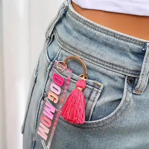 Dog Mom Acrylic Tassel Keychain perfect gift