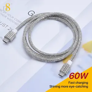 1m Rhinestone Design USB C to Type-C Data Cable, PD Fast Charging Cable, Crystal Decorative Cable Compatible with iPhone 15/15 Pro/15 Plus/15 Pro Max, Data Sync Cable
