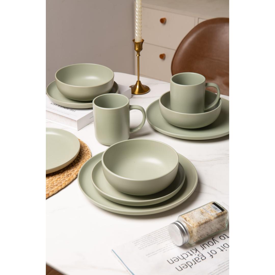 12-Piece Stoneware Dinnerware Sets With Mugs  Microwave & Dishwasher Safe  Non-Toxic Dinner Plates Bowls Set   Stackable Matte Glaze Kitchenware For 3