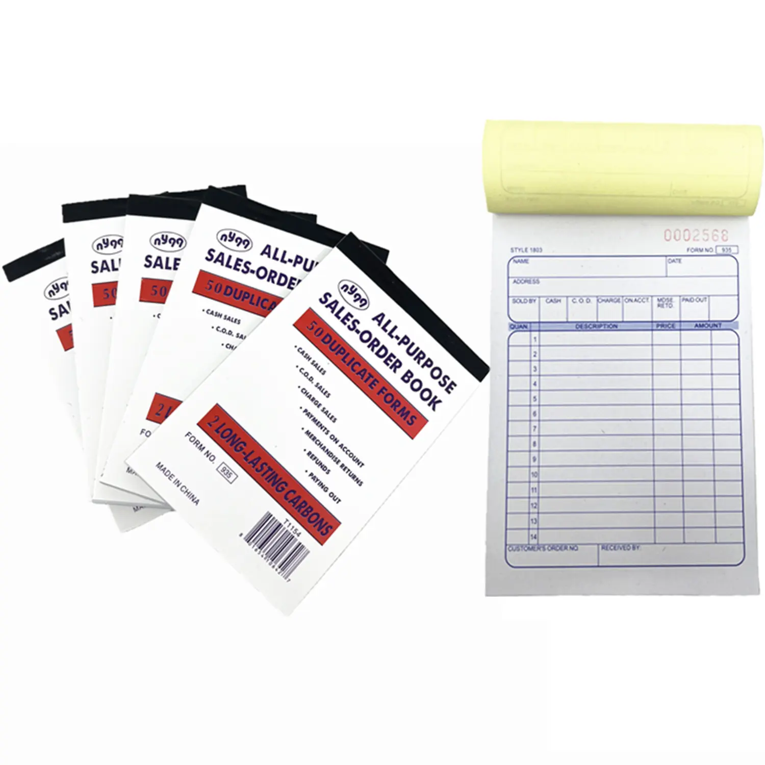 10 Pack All-Purpose Sales Order Book Receipt Invoice Duplicate Carbonless 50 Sets 4.25" X 6.5" White & Canary Paper