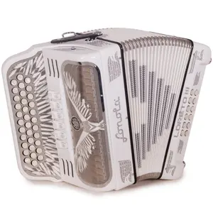 Sonola Loreto III Accordion 6 Switch FBE-GCF Glossy White with Silver Designs with Harmonik Installed