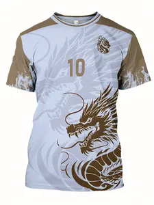 Men's Street Style Dragon Print T-Shirt, & Short Sleeve Tee, Lightweight Summer Football & Fitness Casual Top