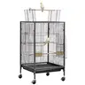 VEVOR Portable Wrought Iron Bird Cage, 18x18x30 in, Open Flat Top, Rust-Resist Coat, 4 Swivel Casters Glide Room to Room, Perches, Slide-Out Tray, Plastic Feeders, for Small-Medium Birds (Parrot, Cockatiel)