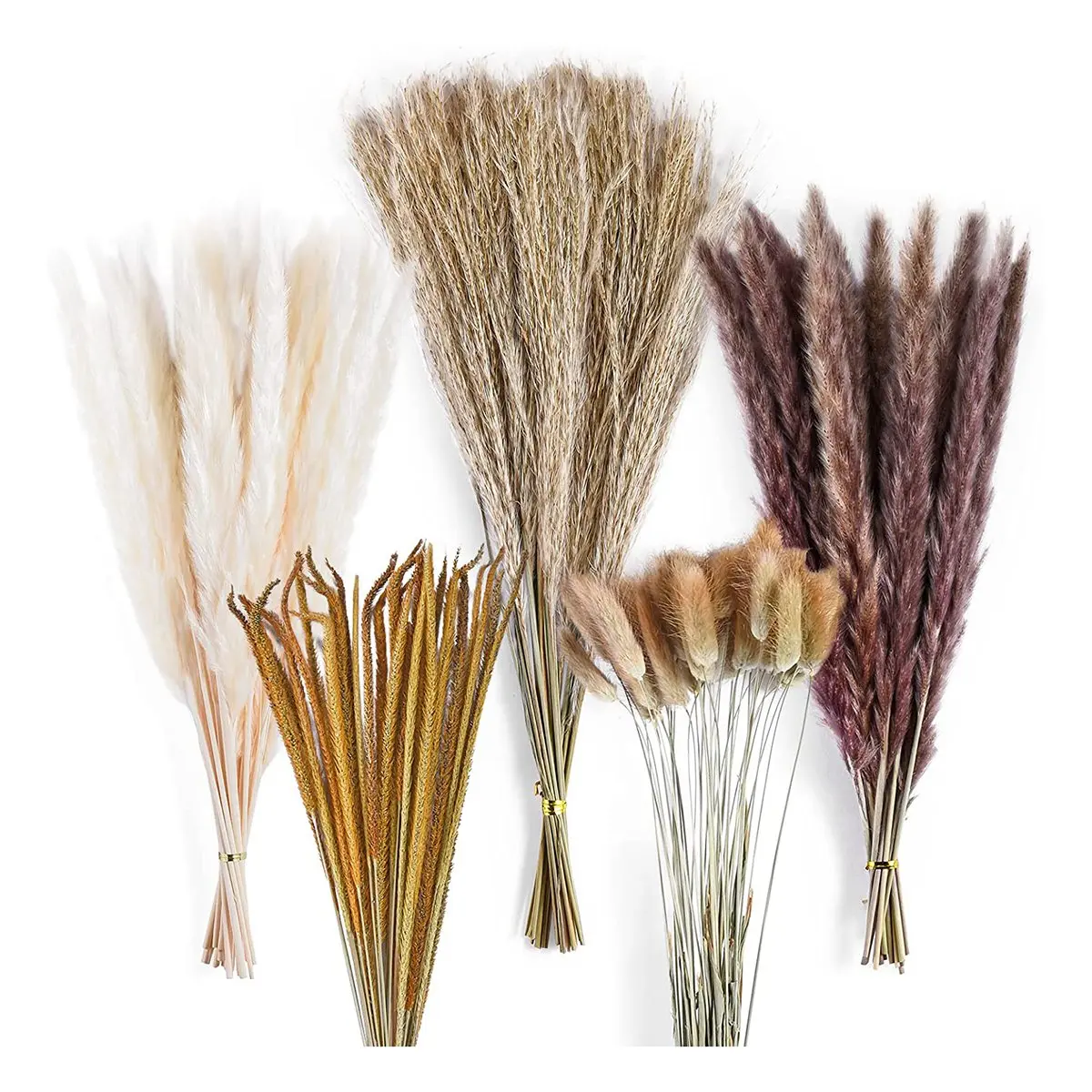 120Pcs Fluffy Soft Decorative Dried Pampas Grass Bouquet Set - Farmhouse Boho Tall Dry Flower Bundles for Indoor Flower Arrangements, Japandi Home Vase Ornaments, DIY Floral Decoration