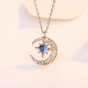 Exquisite Fashion Dream Star Sun Moon Moonlight Stone Necklace for Women Collar Chain Wedding Party Jewelry Gift for Valentine's Day