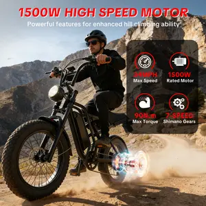 New Year Gifts Pick: PASLDA 1500W Electric Bicycle - 5-Speed, 34MPH + 48V15A Removable Battery, 20" Wide Tires & LED Light, Two-Seater Mountain Bike