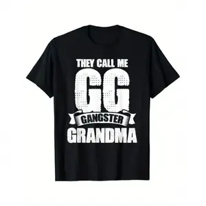 Funny "GG Gangster Grandma" Graphic Tee, Crew Neck Short Sleeve T-Shirt, Hilarious Gift for Grandma, Gigi, Nana
