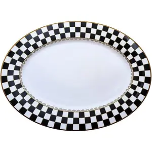 Checker Oval 14-inch Serving Platter, Porcelain Large Plate