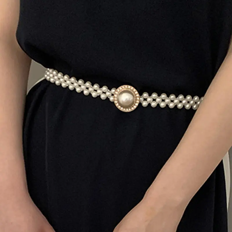 Faux Pearl-Decorated Waist Belt, Women's Fashion Dress Belt, Elegant Beaded Design Belt for Casual and Party Wear, Exquisite Jewelry Gift for Birthdays, Waistband Buckle, Belt with Buckle