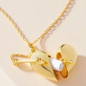 Orphic Heart-Shaped Opening-and-Closing Pendant Chain & Link Necklace, Photo Box Jewelry That Holds Love Letters, Fashionable Gift for Girlfriends