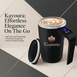 Kayoura Electric Self-stirring Coffee Mug Magnetic Stirring Cup Rechargeable Automatic Mixing Cup w/LCD Thermometer for Milk Cocoa at Office Kitchen Travel