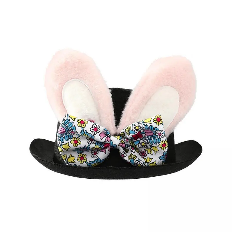 Chic Easter Bunny Top Hat with Fluffy White Bunny Ears and Colorful Floral Bows - Polyester Fiber, Comfortable Fit, Suitable for Men, Women, and Children - Perfect for Parties and Birthdays
