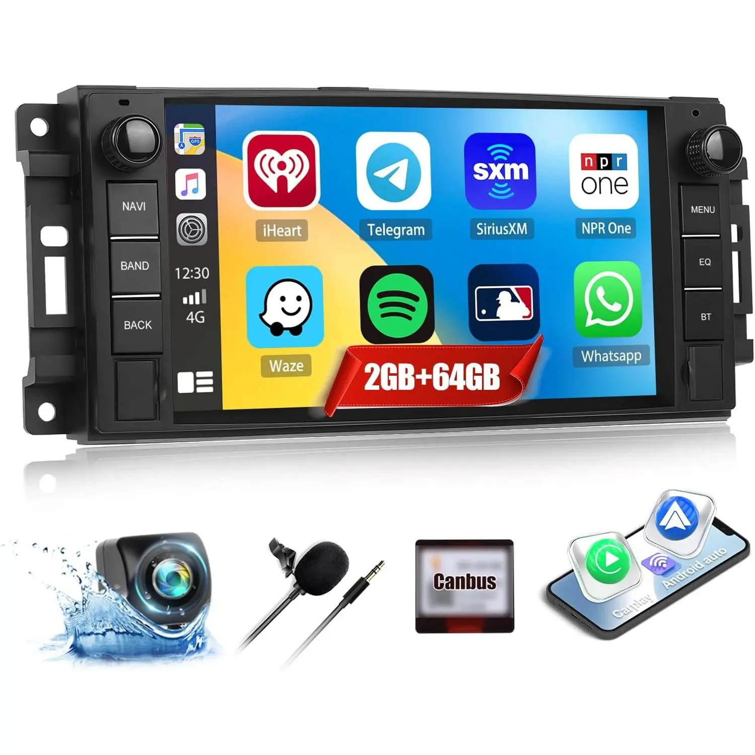 RIMOODY 2G+64G 7 in Touchscreen Car Stereo Radio - Car Display Screen & Monitor for Jeep Wrangler JK, Grand Cherokee, Compass, Dodge Charger, Ram 1500 with Wireless CarPlay, Android Auto, GPS, Bluetooth, WiFi, Backup Camera Car Media Player Car Video Play