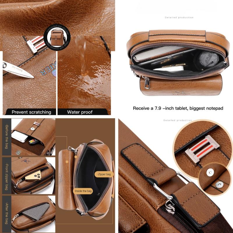 【Local Delivery】Maxoner Messenger Bag for Men Business Vintage Leather Sling Shoulder Purse Portable Travel Crossover Handbag Crossbody