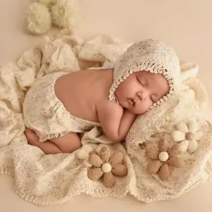 Newborn Photography Props Lace Romper Baby Photography Outfits Girl Lace Bonnet Hats Outfit Newborn Girl Photoshoot