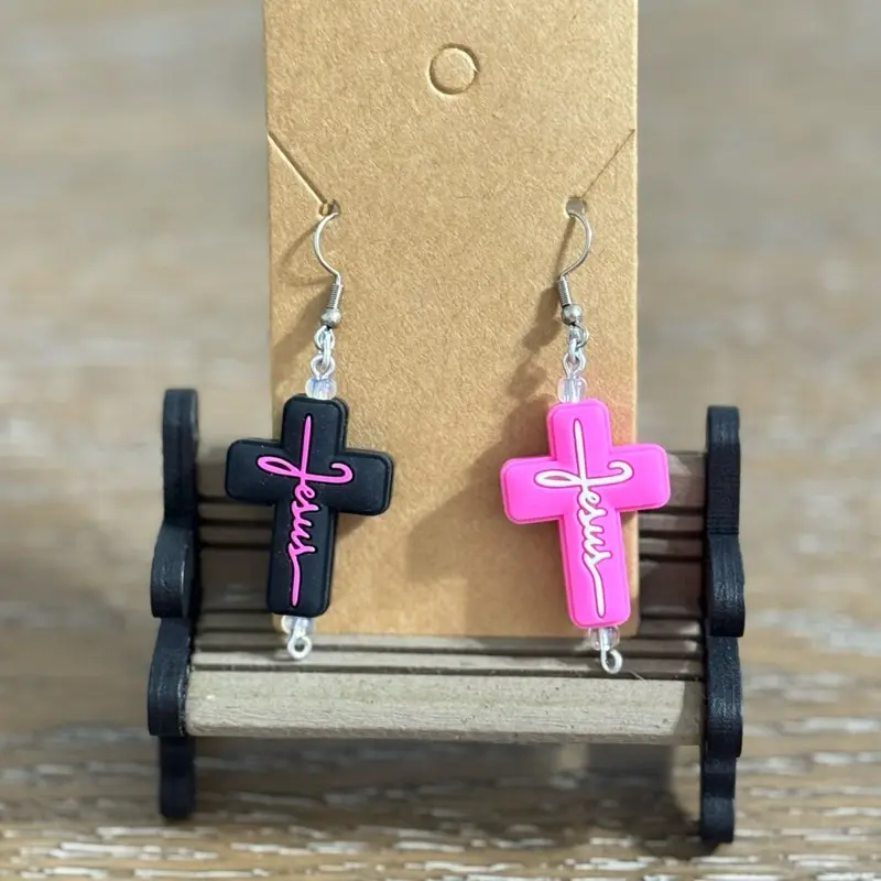 Pink and Black Jesus Earrings