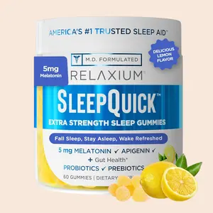 SleepQuick Gummies - Sleep Aid + Gut Health & Immune Support, 5 mg Melatonin, Vitamin D-3 + Prebiotic & Probiotic Blend, Gluten & Drug Free, Lemon Flavor, 60 Gummies