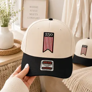 250 Embroidered Otto Hat, Cream Black Foam Front Otto Cap, America 250 Patriotic Hat
