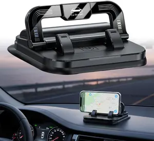 Car Phone Holder with Strong Suction Cup, 360° Rotation 2-in-1 Adjustable Viewing Angles Dashboard Mount with Hidden Emergency Contact Number Plate, Anti-Slip Holder for All Phones