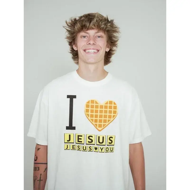 I Love Jesus Jesus Love You Waffle Comfort Colors Shirt, Christian Apparel Graphic Tee, Funny Christian Breakfast T-shirt, Unisex Casual 100% Cotton Inspirational Quote TShirt, TikTok Viral Unisex Comfort Colors rock boyfriend  tees wicked  merchandise