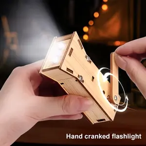 DIY Wooden Hand-Cranked Flashlight Kit - Creative STEM Educational Toy for Youngsters, Light Yellow Gifts for Birthdays