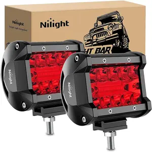 Nilight 4-in-1 Red Triple Row LED Light Pods (2PCS), 60W Flood-Spot Combo LED Bar Light with Aluminum Alloy Cover, IP67 Waterproof, Mount Adjustable for UTV, Night Riding Automotive & Motorcycle Accessories