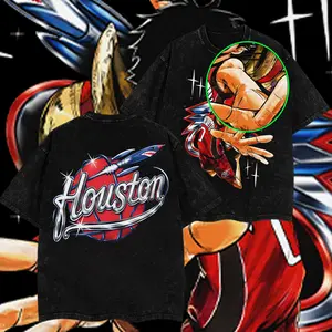 Houston Baseball Anime Washed T-Shirt, Washed Hoodie For Men, Graphic Vintage Acid Wash Heavy Cotton Tee, Streetwear Football Oversized Cowboys Texas Mexican Fans, Made In US