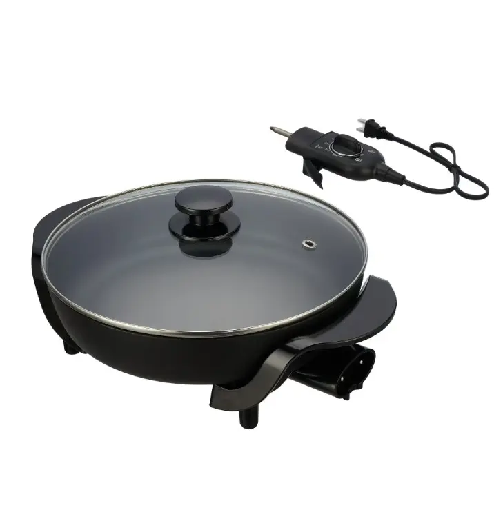 Mainstays 12" Round Ceramic Skillet with Glass Lid ,Black,Nonstick, 1200W, Removable Temp Control, Dishwasher Safe