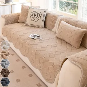 1pc Lamb Wool Diamond Pattern Sofa Cushion, Anti-Slip Cat Scratch Resistant, Multi-Color Washable Irregular Cover, Soft Sofa Protector, All Seasons Use, Sofa Slipcover