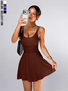 Seamless Knitted Two-Piece Women's Sporty Dress, Sleeveless Athletic Dress, Casual Fashion Tight Yoga Tennis Skirt, Sexy Outerwear Fitness Dress Above the Knee, Workout Active Dress