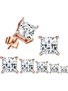 6 Pairs of Earplugs Set Men and Women Clear Black CZ Earrings 925 Silver Earrings Post Rosegold  Earplugs Ohrring Piercing Set 3mm-8mm