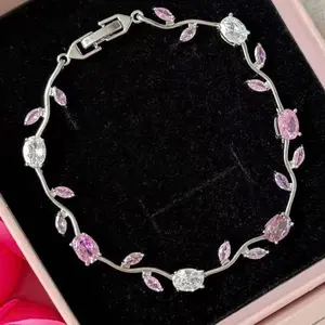 Elegant Cubic Zirconia Crystal Flower Vine Bracelet for Women Colorful Oval Gemstone Dainty Anklet Sweet Bridal Party Jewelry 7.48 Inch
