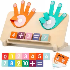 Wooden Arithmetic Learning Board, Interactive Math Teaching Aid Number Counting Blocks (0-10 Number Blocks, Operation Cards & Storage Box)