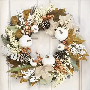 Fall Wreaths for Front Door - 17.71  Inch Outdoor Fall Wreath with Pumpkin, Dahlia, Magnolia Leaves, Fern - Large Autumn Wreath for Outside, Thanksgiving Harvest Decorations, Home Porch Wall Decor