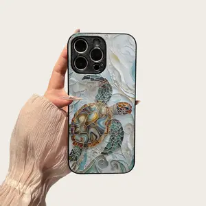 Mosaic Sea Turtle MagSafe Glass Phone Case, Stained Glass Ocean Aesthetic Shockproof Protective Cover  For iPhone 17 Pro Max  16 Plus 15 Pro 14 13 12 Phone case  #CXBGBLKWG1
