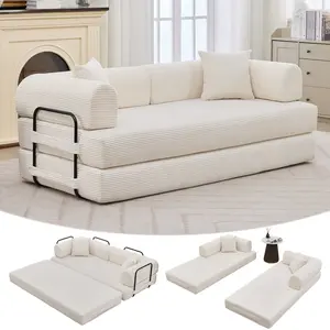 2 In 1 Convertible Sleeper Sofa Bed Couch, Comfy Corduroy Folding Sofa Bed with Deep Seat & Wide Armrest, No Assembly, Boneless Floor Couch for Living Room Apartments