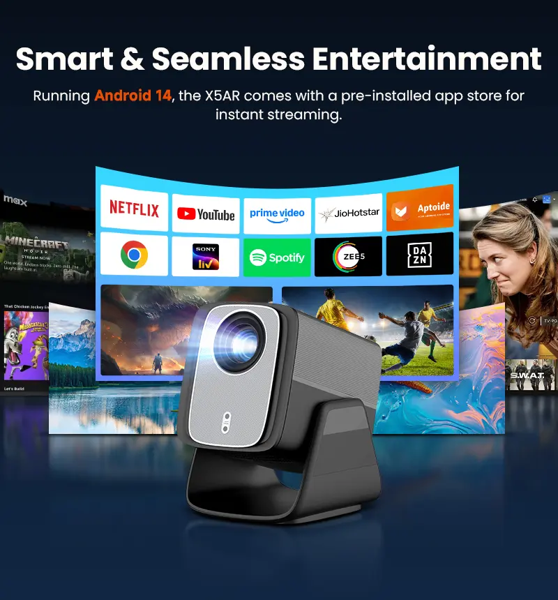 [Dual 10W HiFi Speakers] X5 Premium Projector, 1600 ANSI Brightness, Native 1080P,Officially-Licensed Google TV, Auto Focus, Auto Keystone, Auto Screen Fit, WiFi & HDMI Home Theater