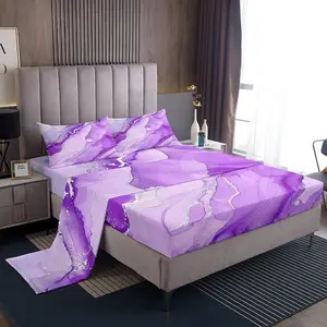 Feelyou Multi-Size Bed Sheet Sets - Retro Watercolor Purple Marble Modern Abstract Texture Printed, Soft Breathable Microfiber Bedding, Breathable Sheets, Microfiber Bed Sheets