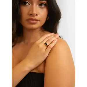 OLEADA 18K Gold Plated Black Gemmy Ring
