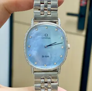 Omega Vintage 30mm Manual Wind - Custom Blue MOP Dial, Steel Bracelet & Diamond-Set Caseback Ladies Watch MWT000587