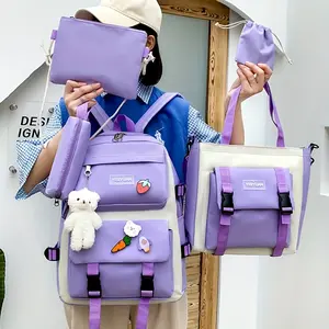 Trendy Korean-Style Large Capacity Backpack in Pink/Purple/Blue - Durable Canvas with Polyester Lining, Zip Closure, Hand or Dry Clean Only - Versatile & Stylish for Students, Backpack for School