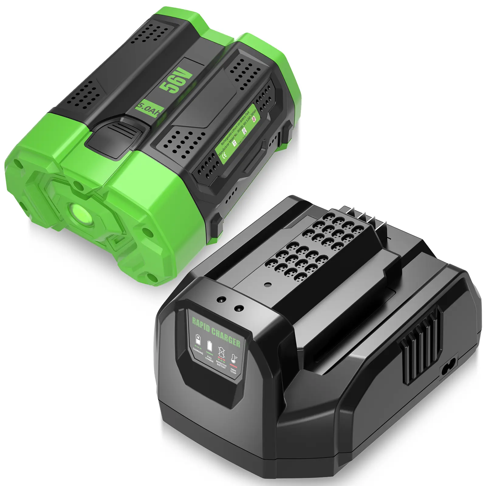56V 5.0Ah Reliable Power &Charger Replacement for EGO Tools | Green Lithium Battery Compatible with 56-Volt Cordless Systems